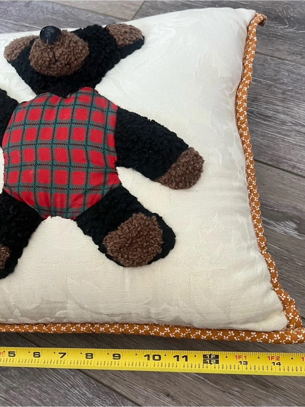 3D Vintage Cracker Barrel 90s holiday bear Throw Pillow Set in Green and Cream